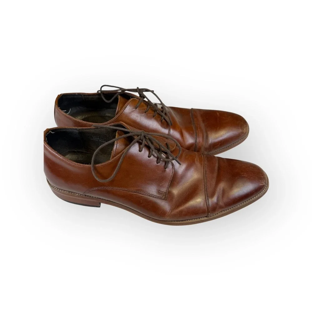 Asher Green Mens Brown Leather Cap Toe Lace Up Oxford Dress‎ Shoes Size 10.5